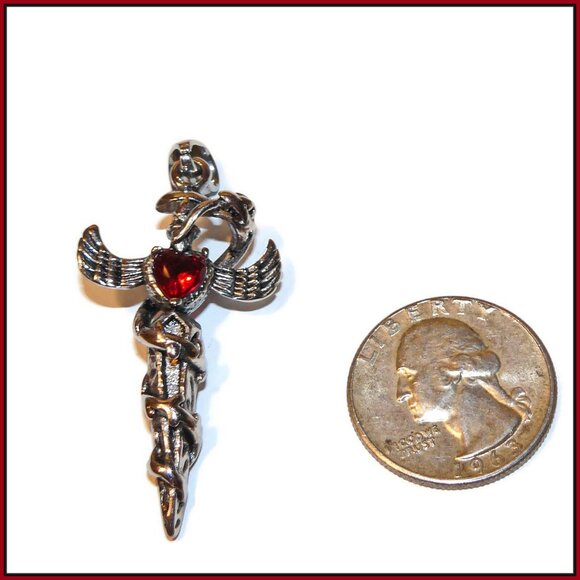 Stainless Steel Caduceus Pendant, Medical Pendant, Symbol of Medicine - Picture 4 of 4